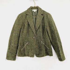 Coldwater Creek Green Button Notched Lapels Tweed Business Casual Blazer P6162